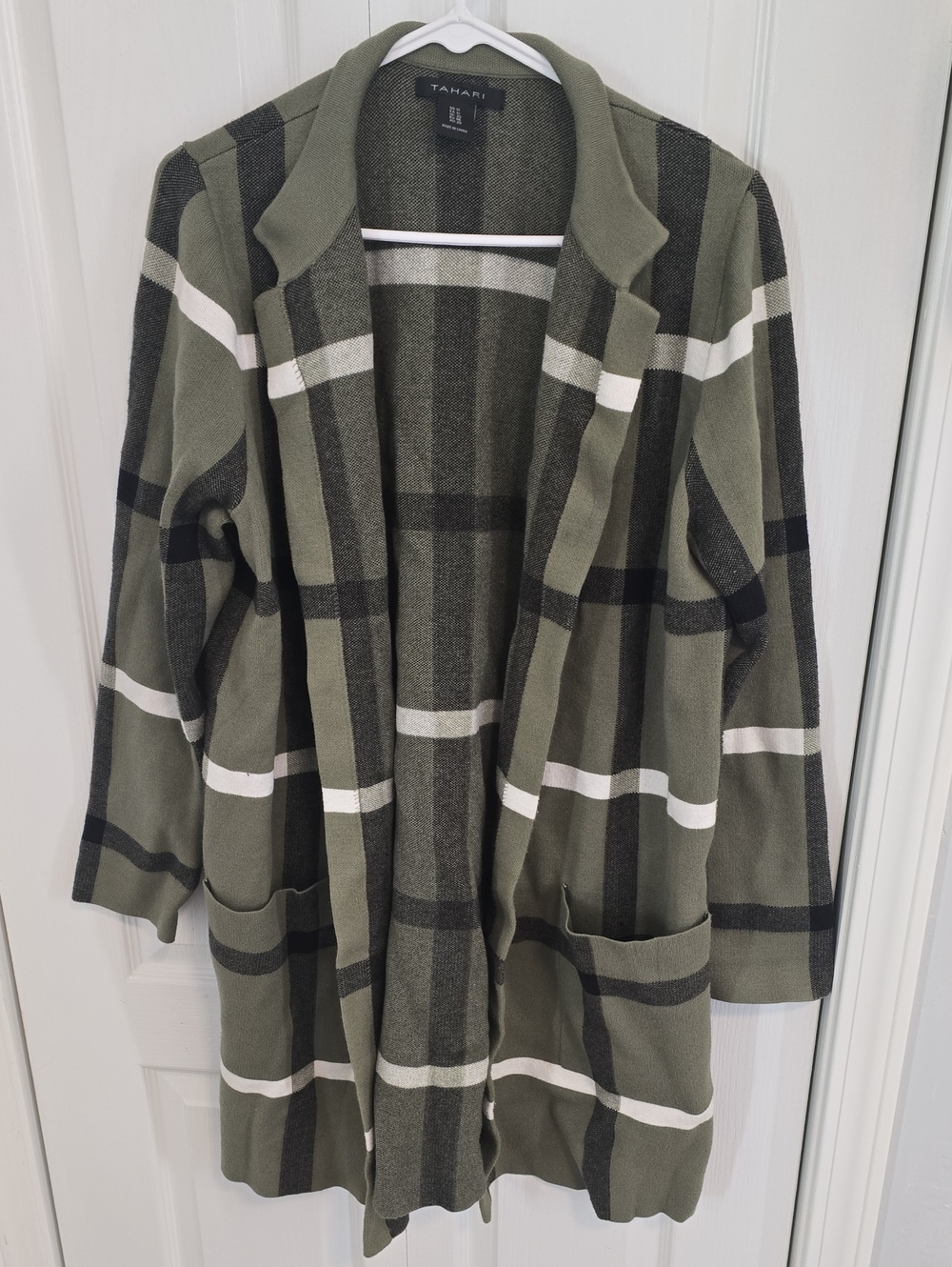 Tahari Olive & Black Plaid Open-Front Cardigan Blazer
